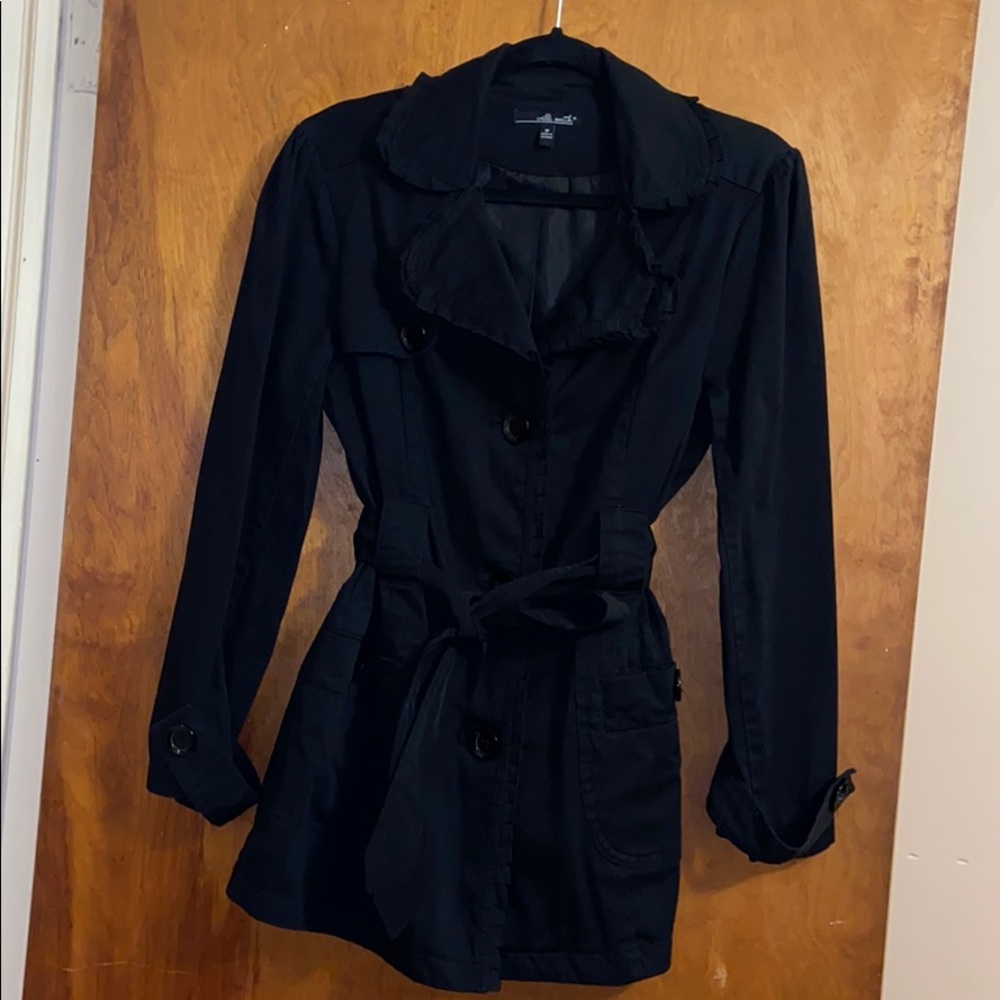 Willi Smith Size Medium Black Ruffled Trench Coat - image 1